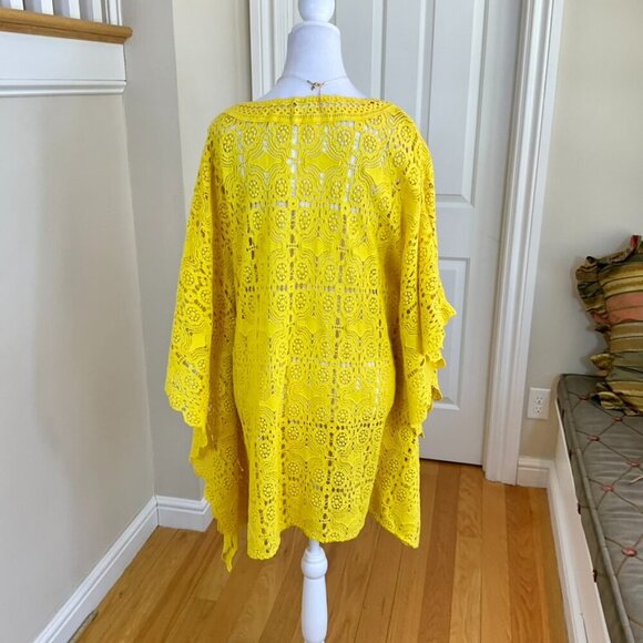 Sundance Kimono Cover Up Swim Crochet Cotton Yellow Gracelyn Yellow Tie Neck (L) - Picture 3 of 6